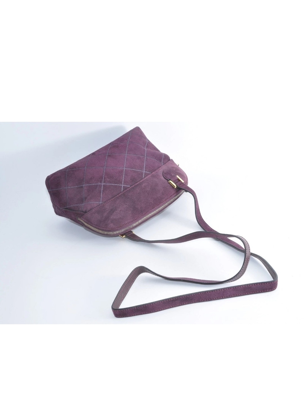 Salvatore Ferragamo Plum Suede Quilted Shoulder Bag with Tassel - Picture 7 of 13